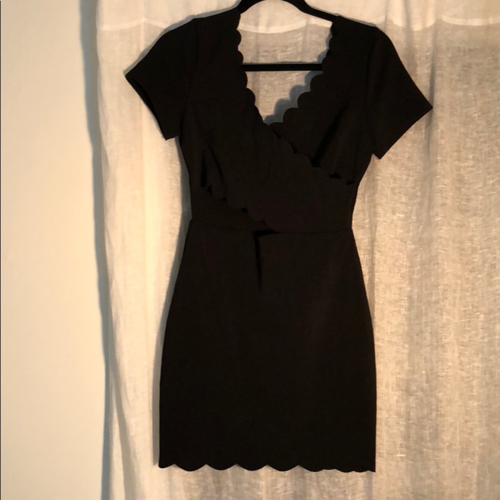 Black body con dress with scallop detail